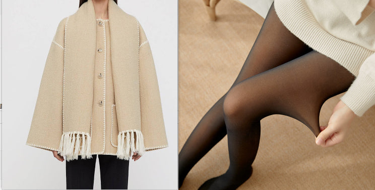 Women's Fashion Woolen Coat Thick Loose Women With Scarf Tassel